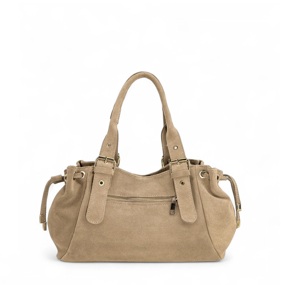 Borsa bowling in pelle scamosciata PRINCESSE SUEDE Tortora chiaro