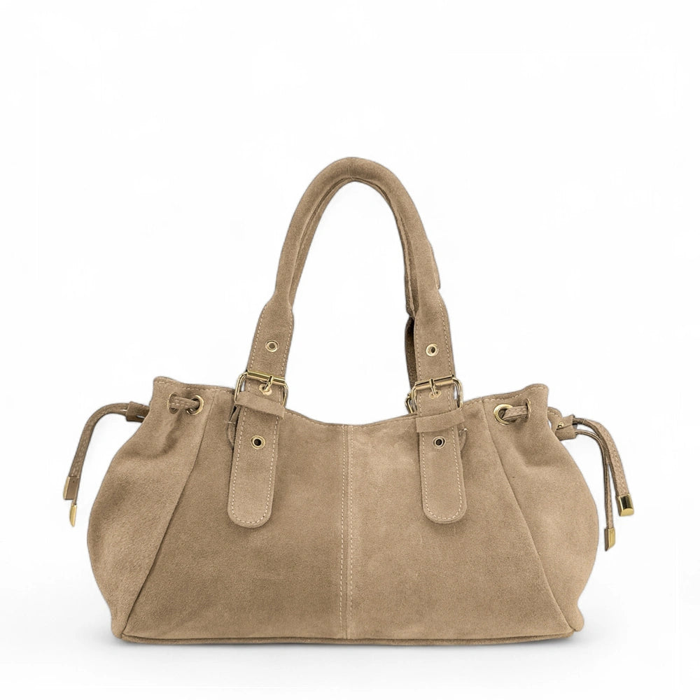 Sac bowling en daim PRINCESSE SUEDE Taupe clair