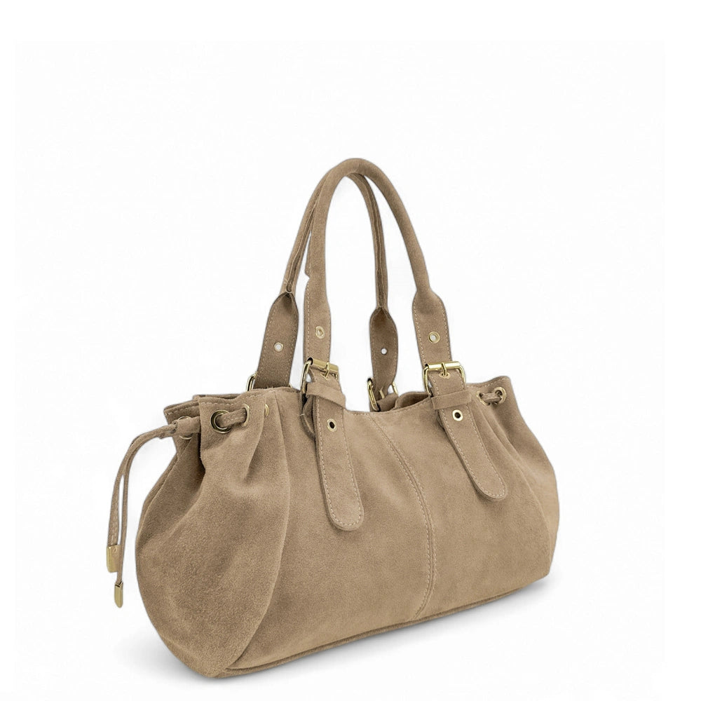 Sac bowling en daim PRINCESSE SUEDE Taupe clair