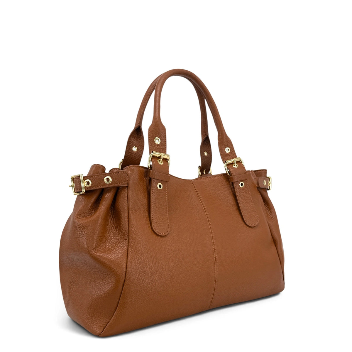 Bolso bowling de piel granulada NEW PRINCESS XL Marrón camel oscuro