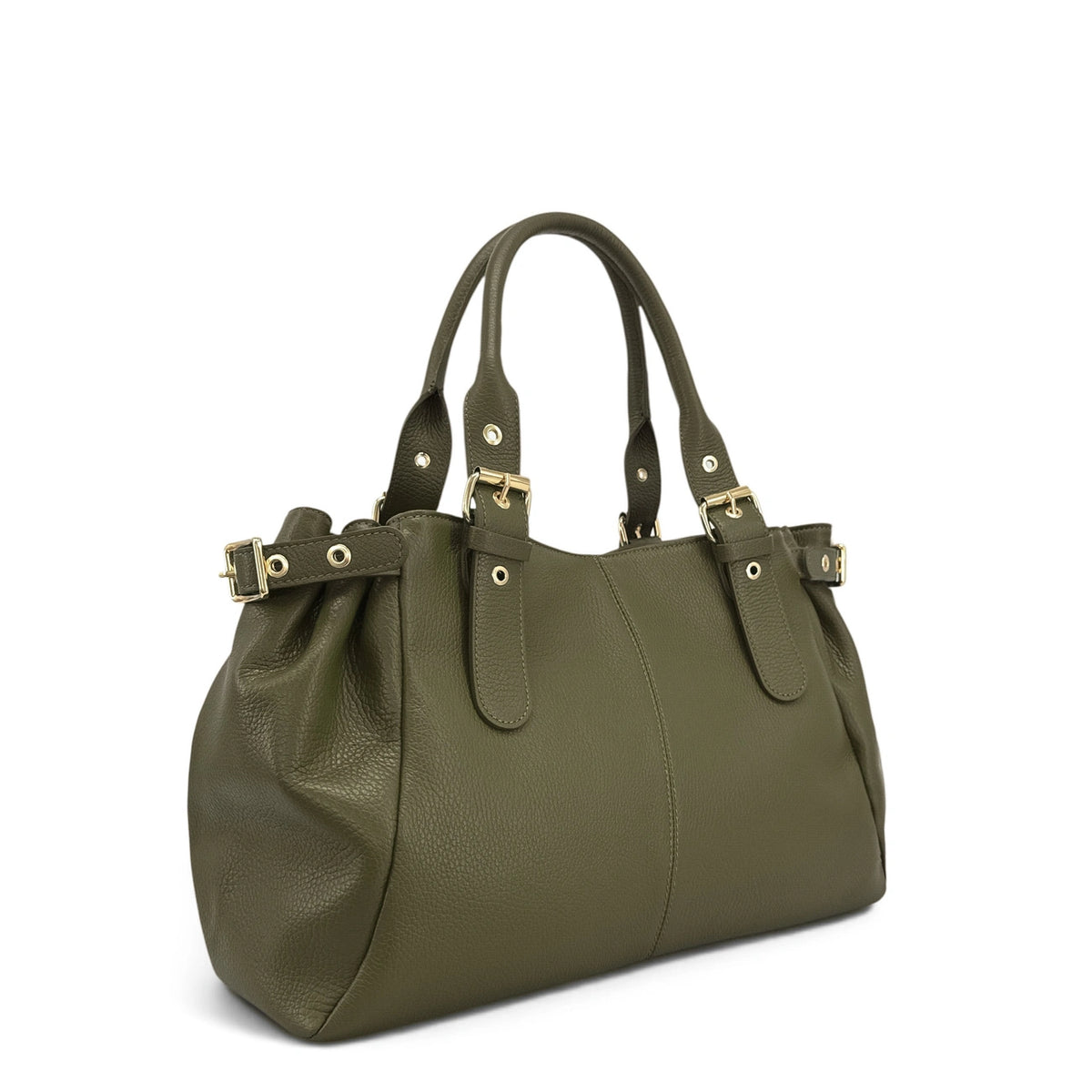 Bowling-Tasche aus genarbtem Leder PRINCESSE XL Khakigrün