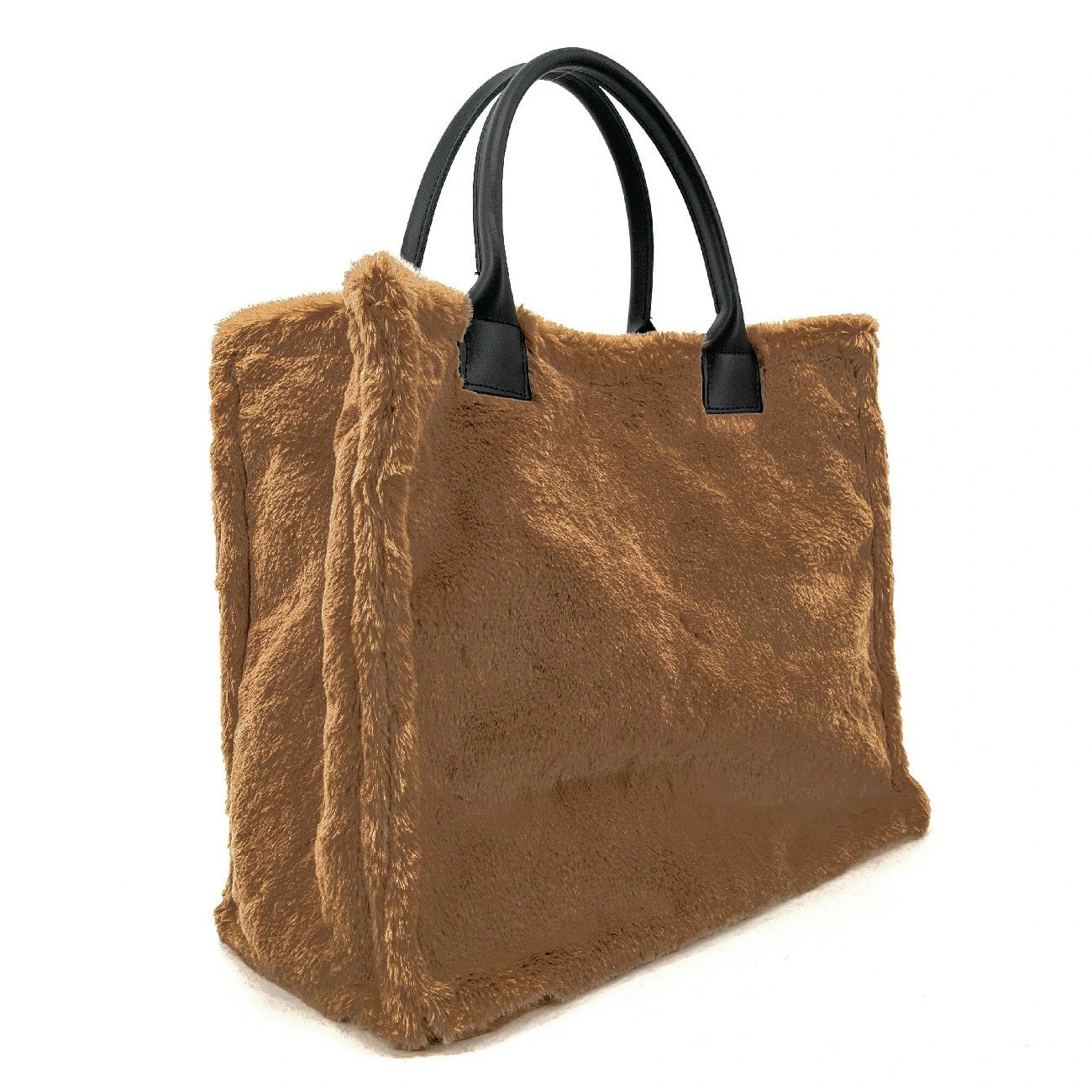 Borsa cabas In pelliccia falsa e pelle PILLOW Cammello leggero