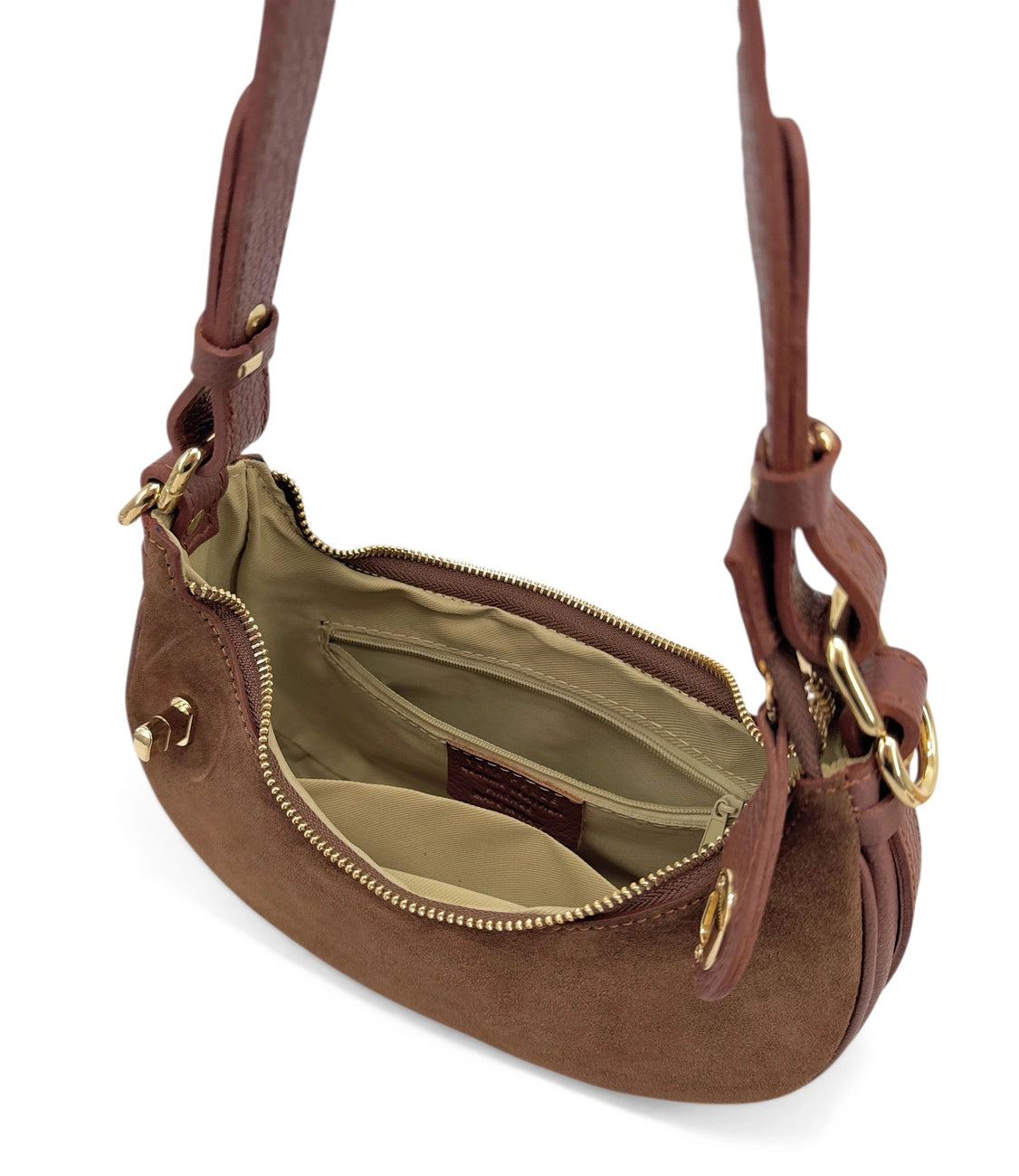 Bolso de mano media luna de ante MUNE Marrón castaño
