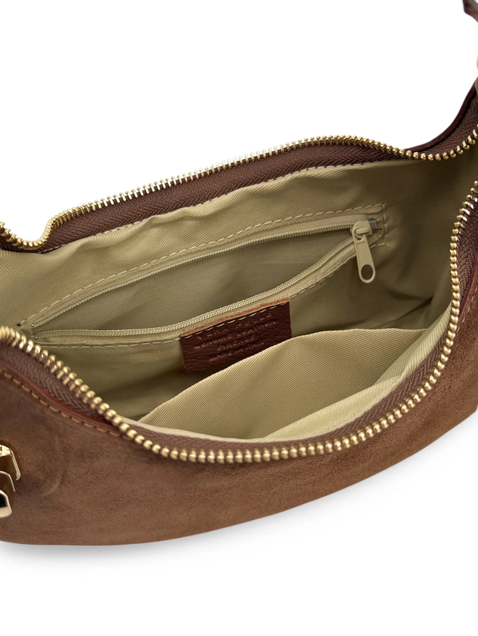 Bolso de mano media luna de ante MUNE Marrón castaño