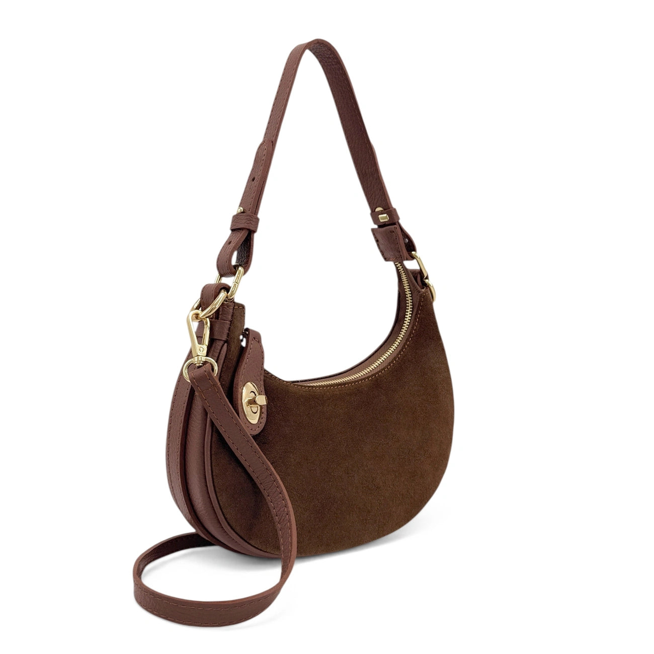 Borsa a mano mezzaluna in pelle scamosciata MUNE Marrone Cioccolato