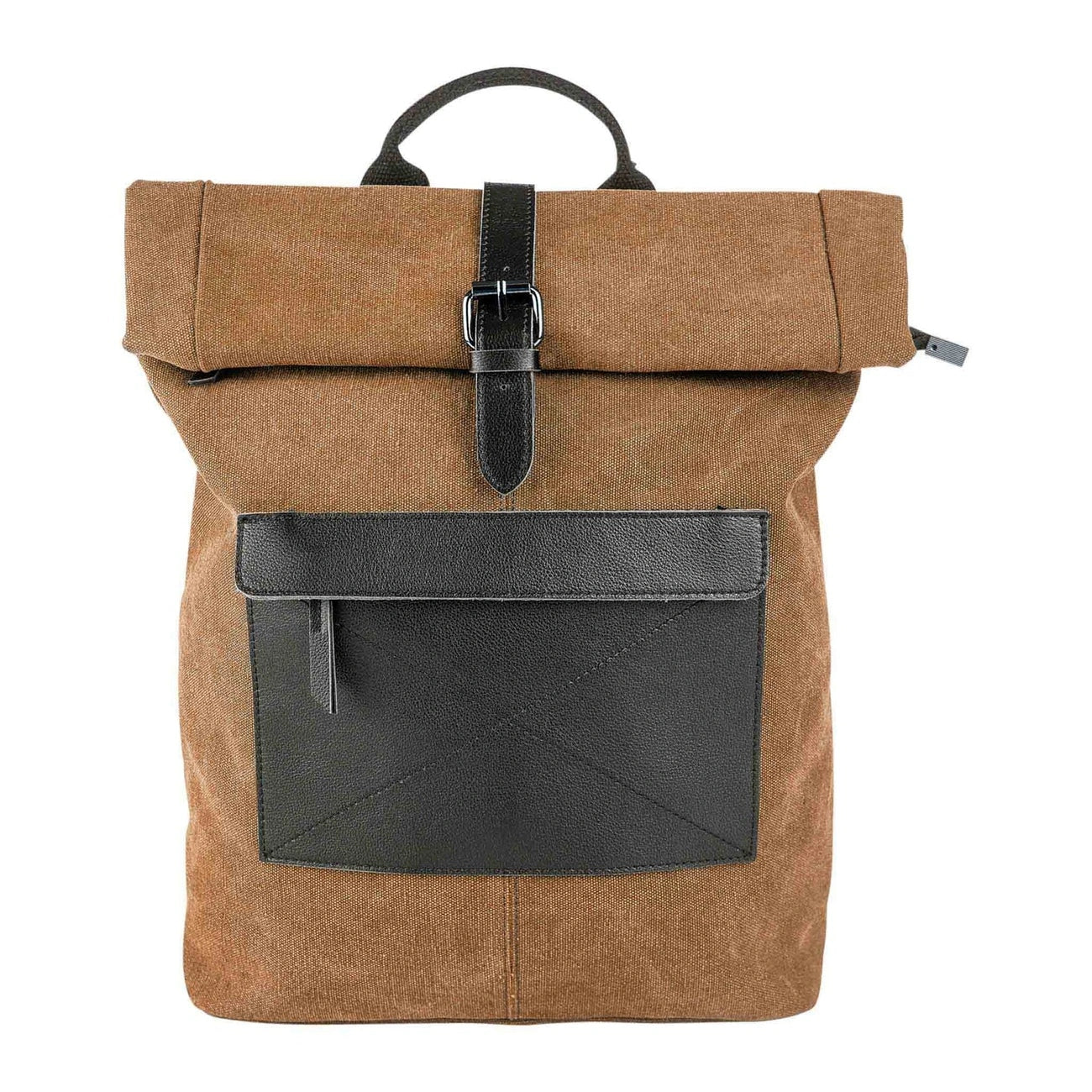 Sac à dos en toile et cuir BASTILLE Marron camel foncé