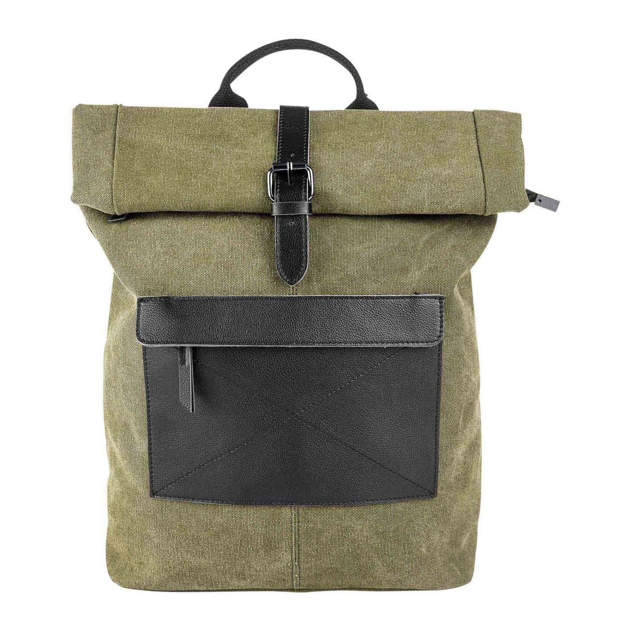 Sac à dos en toile et cuir BASTILLE Vert olive
