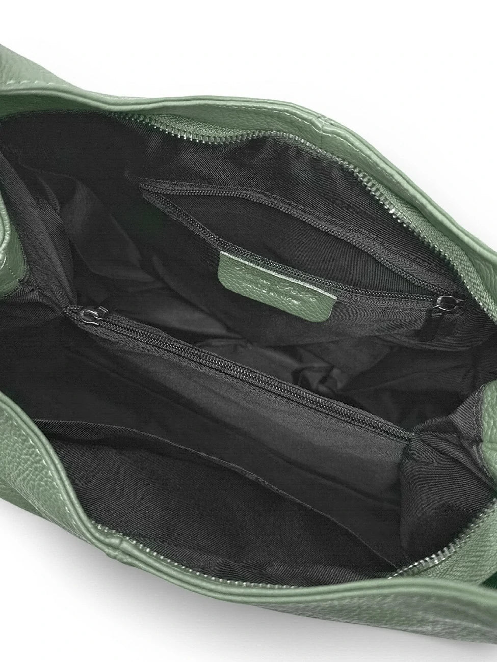 Schultertasche aus genarbtem Leder BOSTON Mandelgrün