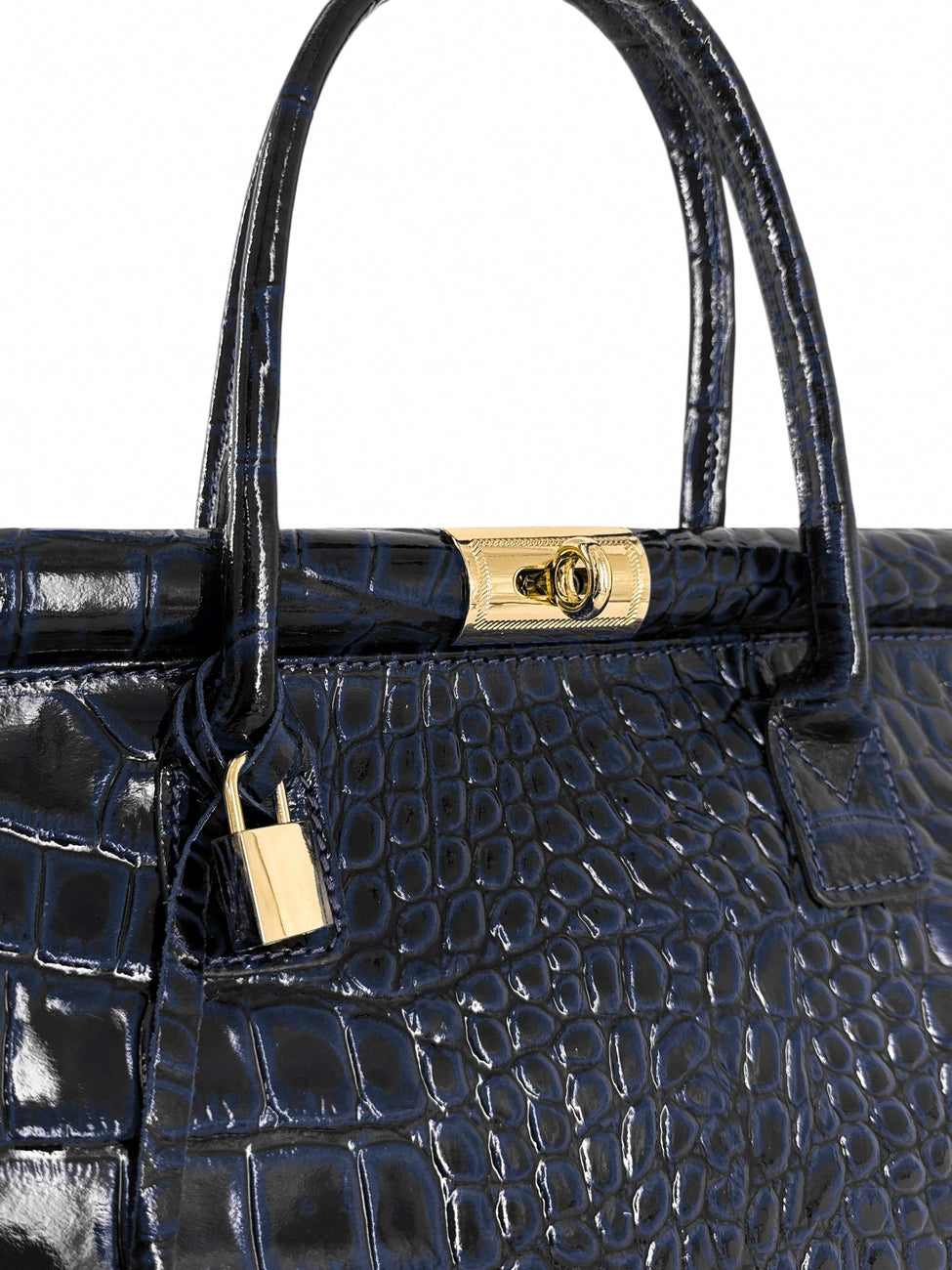 Sac bowling en cuir à motif crocodile TROCADERO CROCO Bleu marine