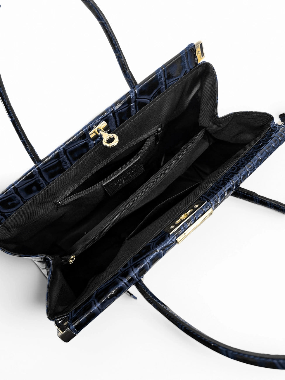 Sac bowling en cuir à motif crocodile TROCADERO CROCO Bleu marine
