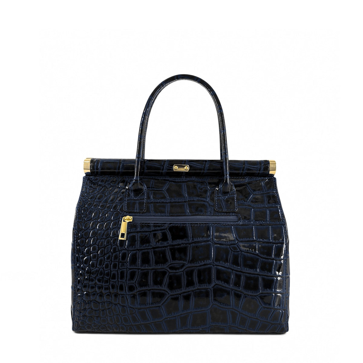 Sac bowling en cuir à motif crocodile TROCADERO CROCO Bleu marine