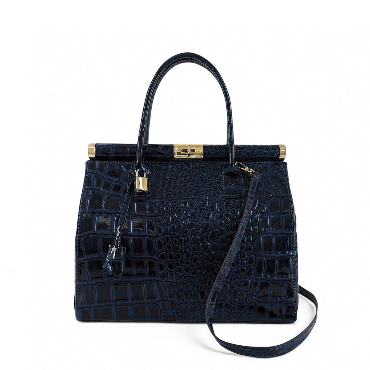 Sac bowling en cuir à motif crocodile TROCADERO CROCO Bleu marine