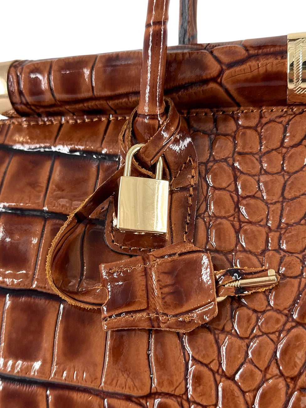 Bolso bowling de piel con efecto cocodrilo TROCADERO CROCO Marrón camel