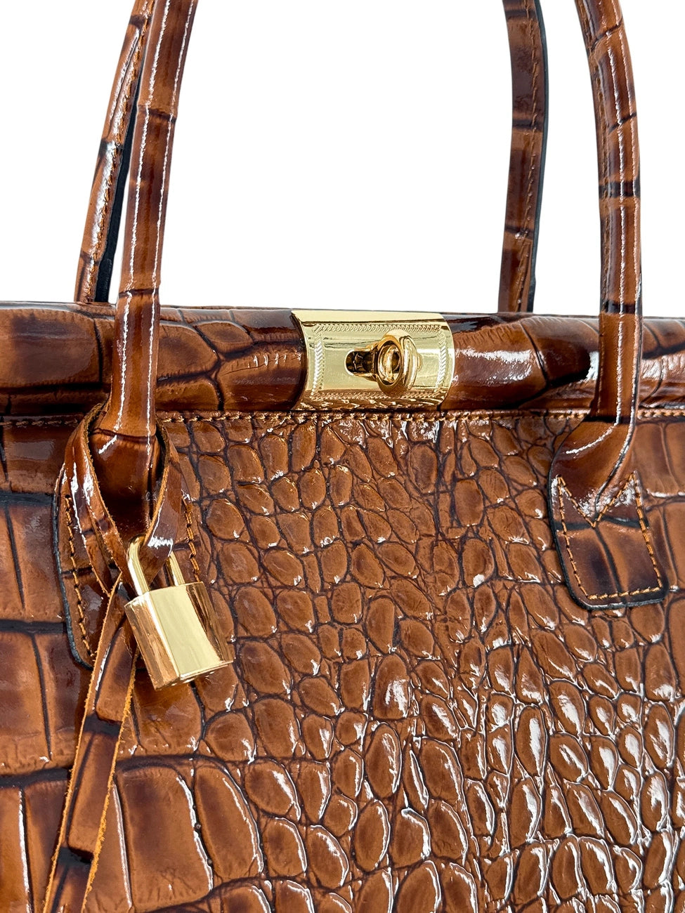 Bolso bowling de piel con efecto cocodrilo TROCADERO CROCO Marrón camel