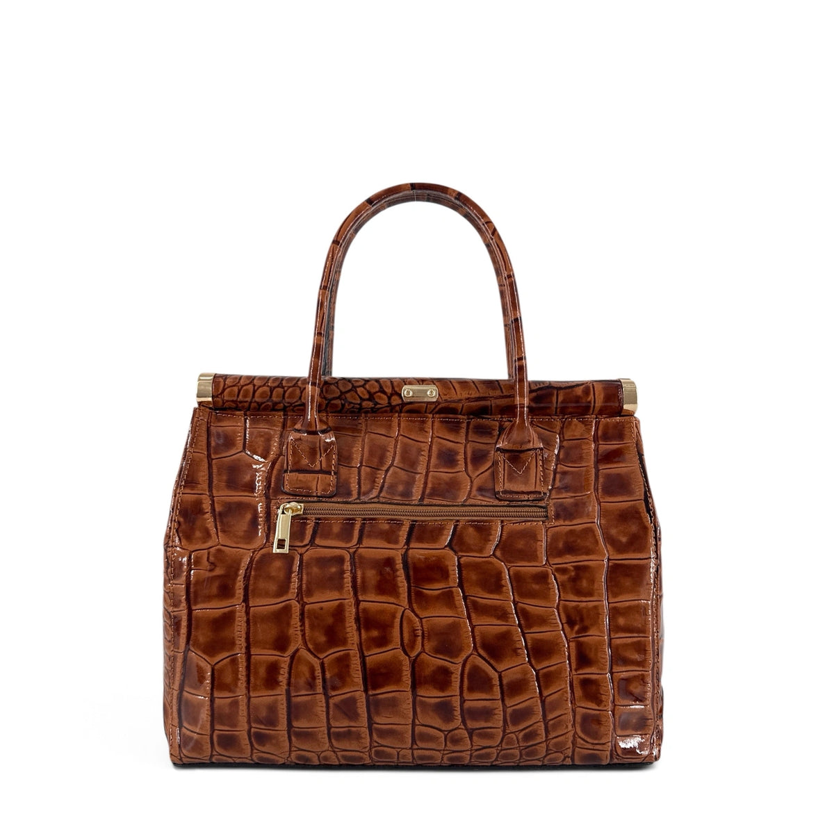 Bolso bowling de piel con efecto cocodrilo TROCADERO CROCO Marrón camel