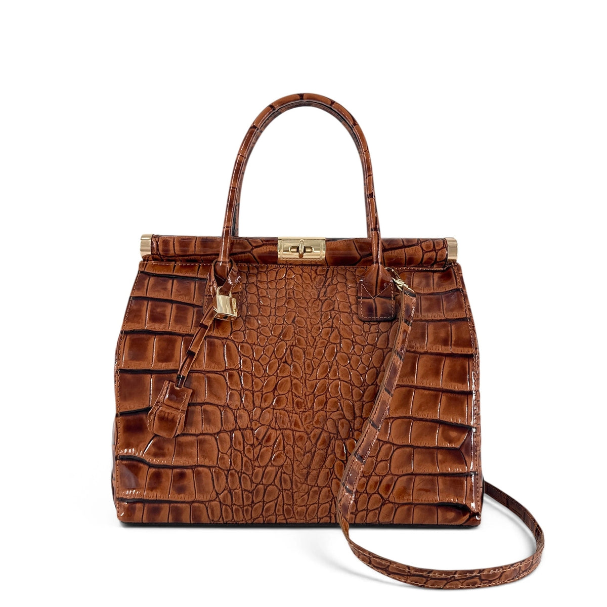 Bolso bowling de piel con efecto cocodrilo TROCADERO CROCO Marrón camel
