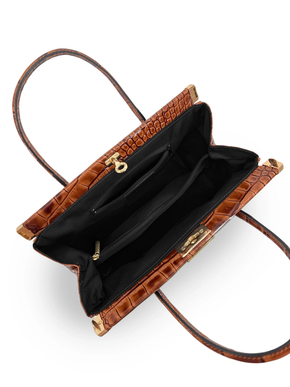 Bolso bowling de piel con efecto cocodrilo TROCADERO CROCO Marrón camel