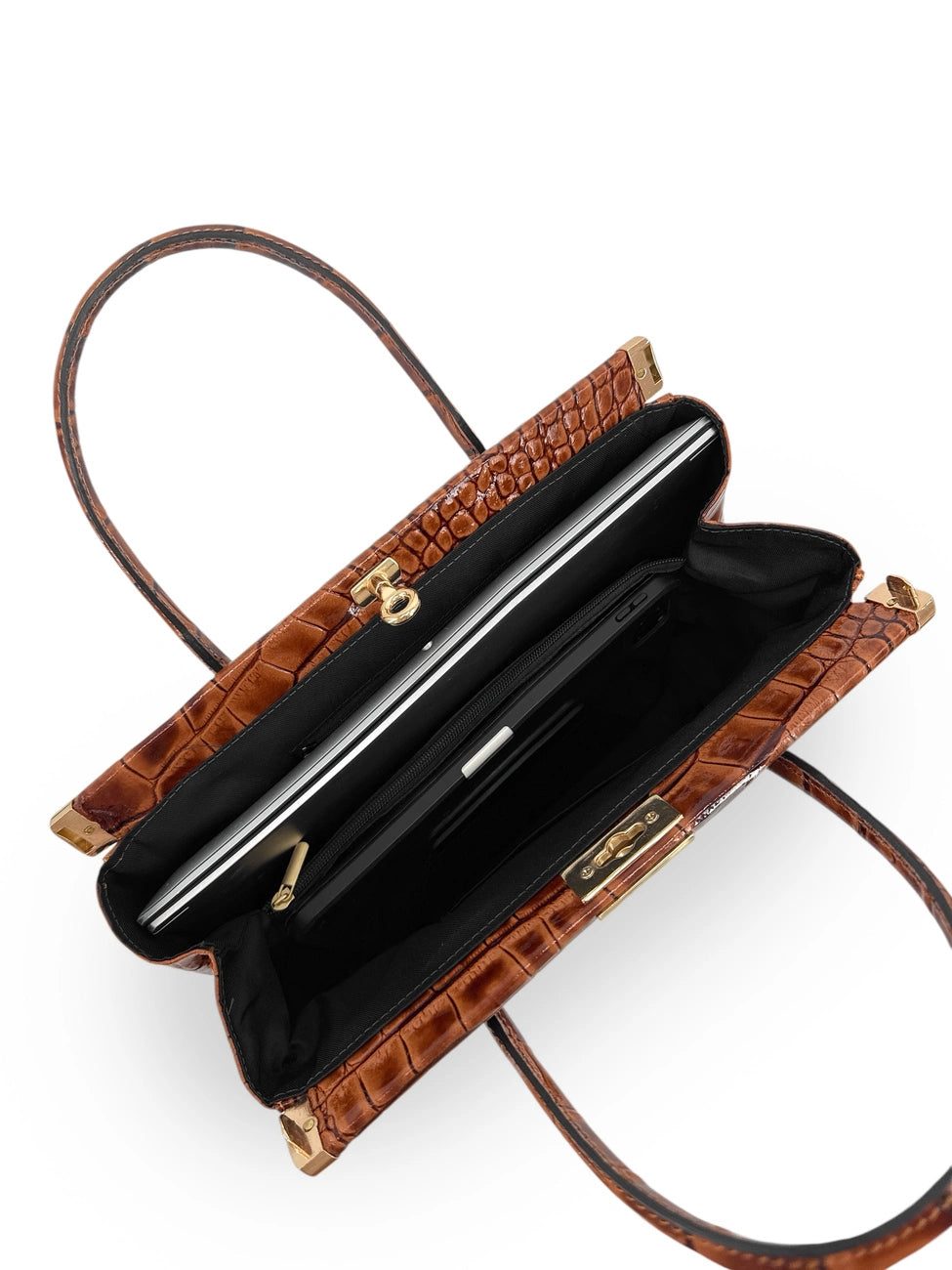 Bolso bowling de piel con efecto cocodrilo TROCADERO CROCO Marrón camel