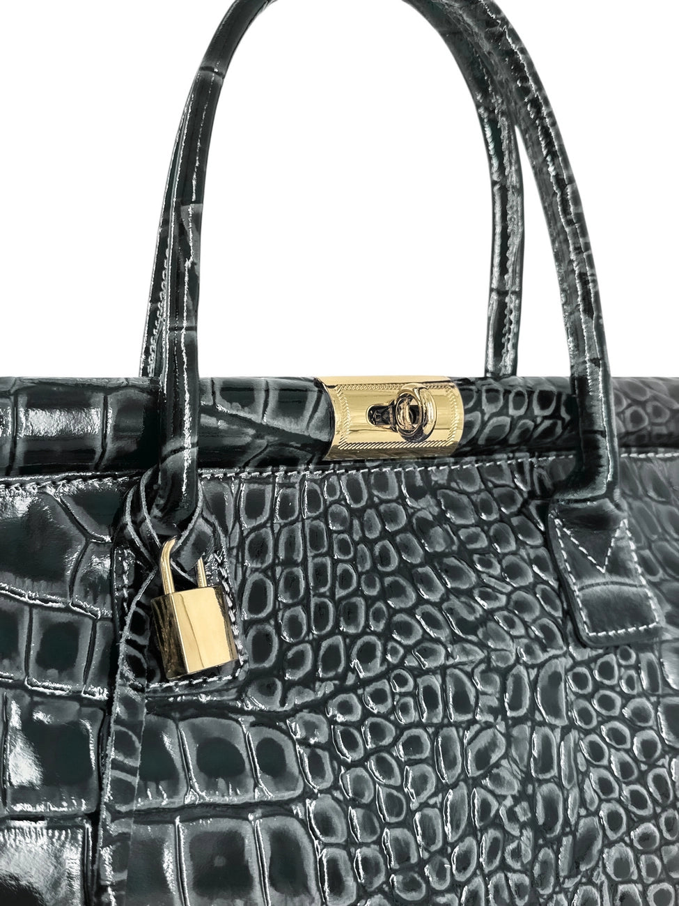 Sac bowling en cuir à motif crocodile TROCADERO CROCO Gris foncé