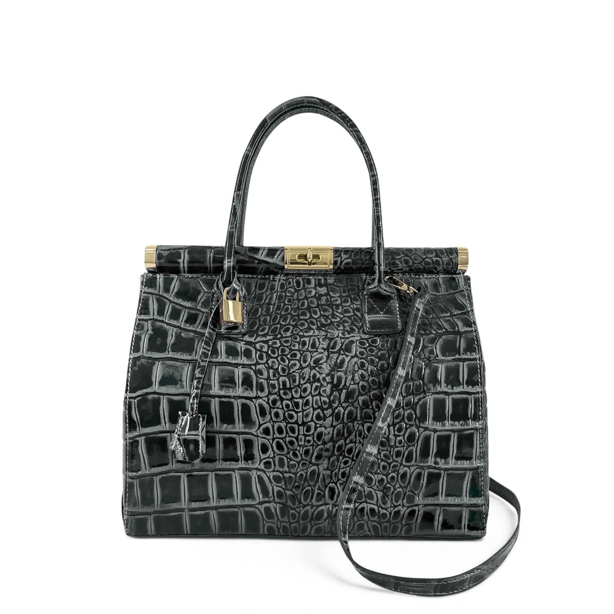 Sac bowling en cuir à motif crocodile TROCADERO CROCO Gris foncé