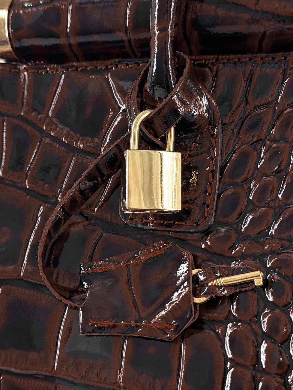Borsa bowling in pelle effetto coccodrillo TROCADERO CROCO Marrone cioccolato