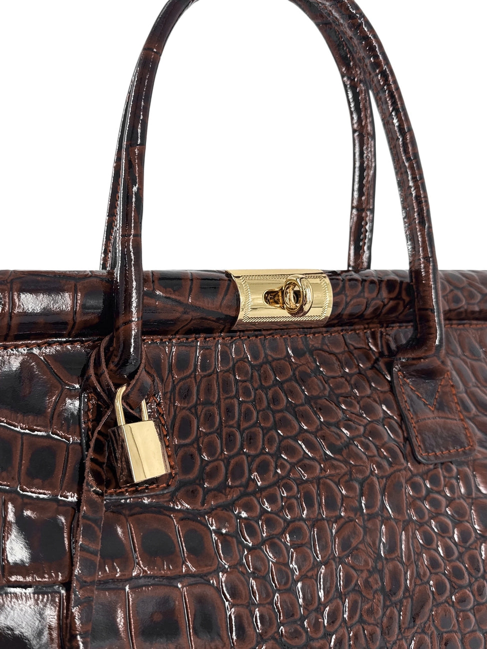 Borsa bowling in pelle effetto coccodrillo TROCADERO CROCO Marrone cioccolato