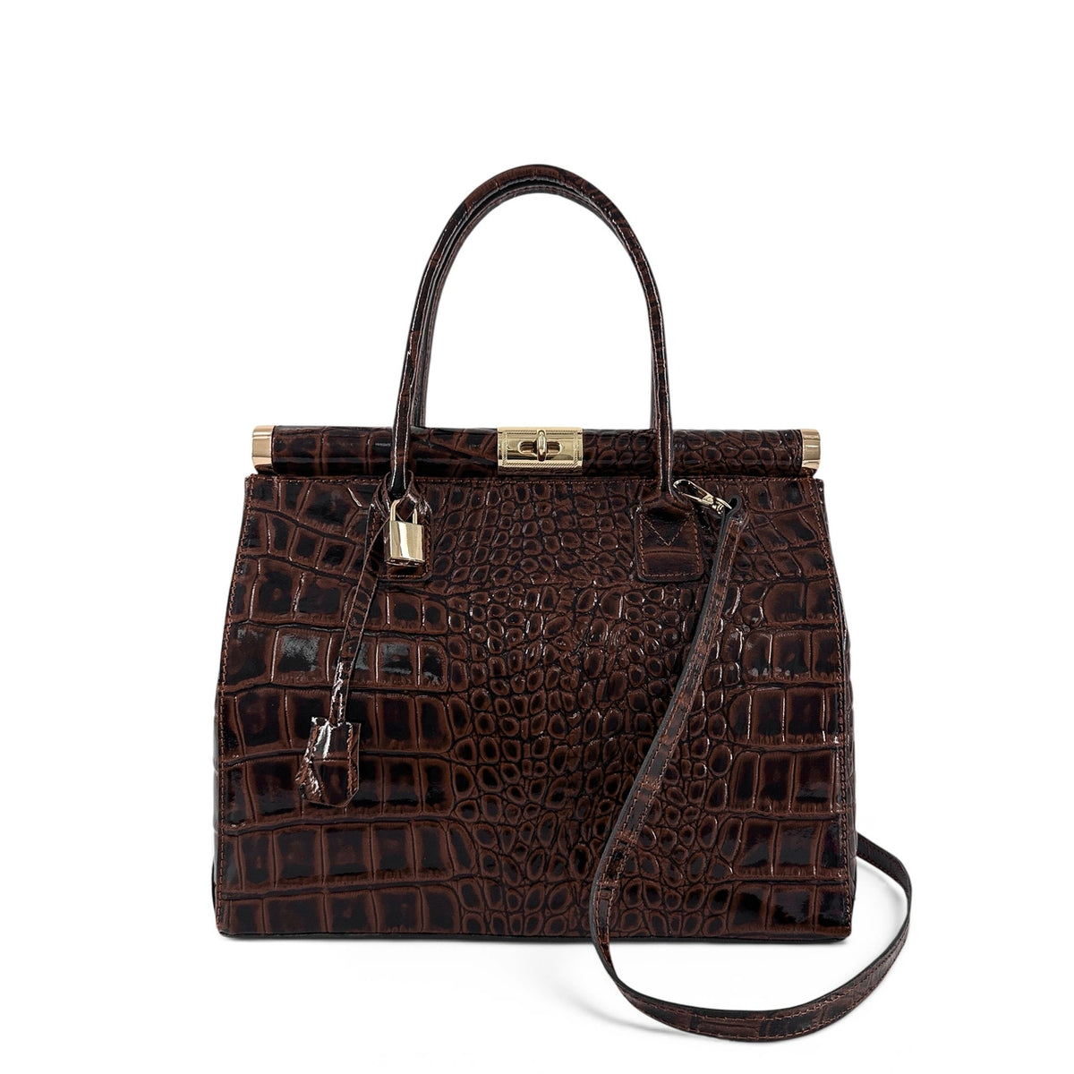 Borsa bowling in pelle effetto coccodrillo TROCADERO CROCO Marrone cioccolato