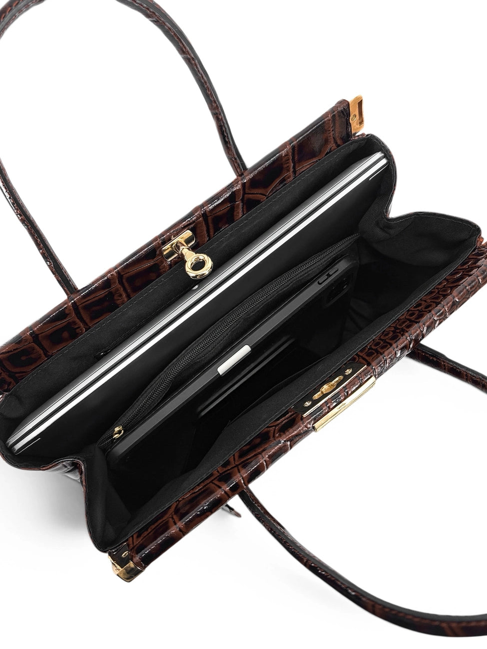 Borsa bowling in pelle effetto coccodrillo TROCADERO CROCO Marrone cioccolato