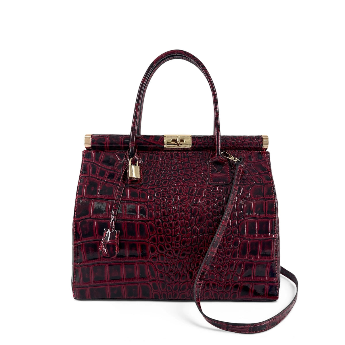 Borsa bowling in pelle effetto coccodrillo TROCADERO CROCO Rosso bordeaux