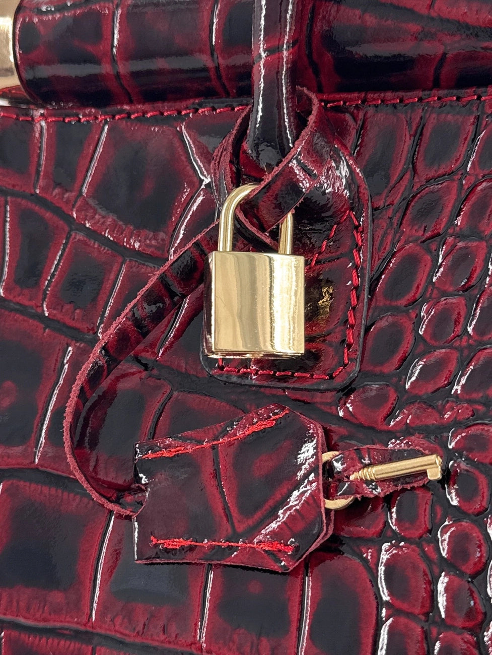 Borsa bowling in pelle effetto coccodrillo TROCADERO CROCO Rosso bordeaux