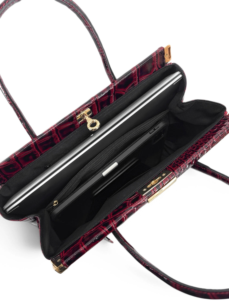 Borsa bowling in pelle effetto coccodrillo TROCADERO CROCO Rosso bordeaux