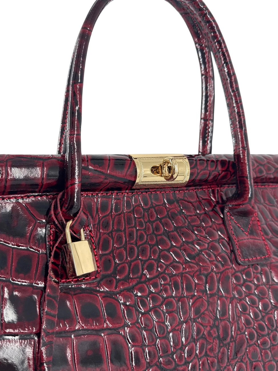 Borsa bowling in pelle effetto coccodrillo TROCADERO CROCO Rosso bordeaux