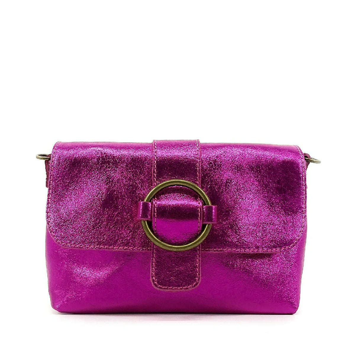 Mini-Tasche aus schillerndem Leder VERONE Fuchsia-Rosa