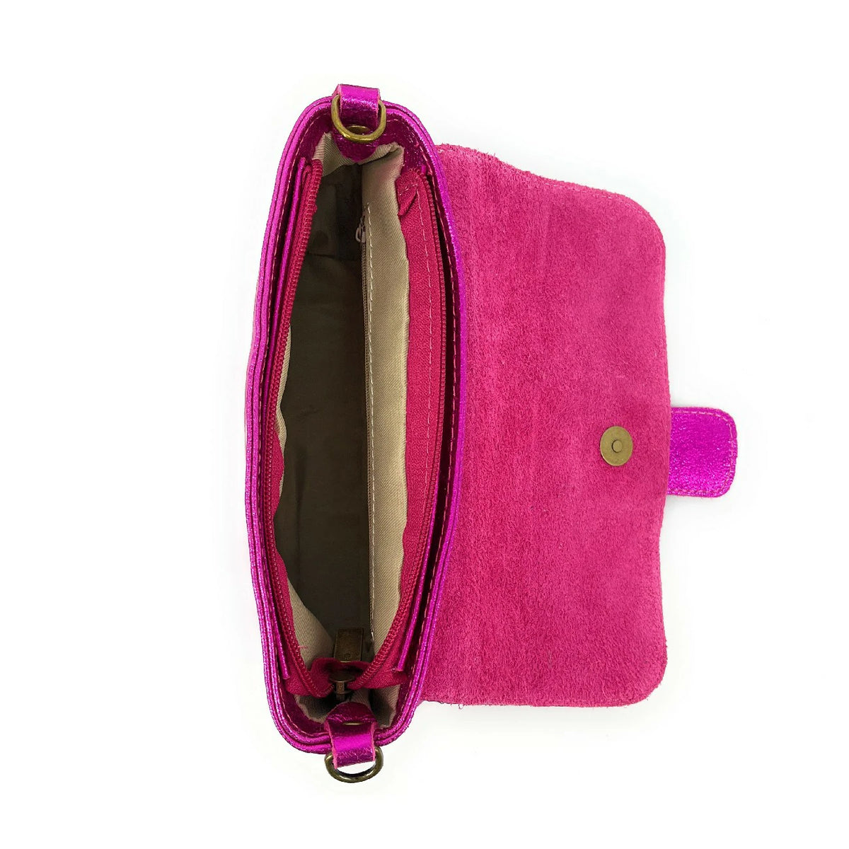 Mini-Tasche aus schillerndem Leder VERONE Fuchsia-Rosa
