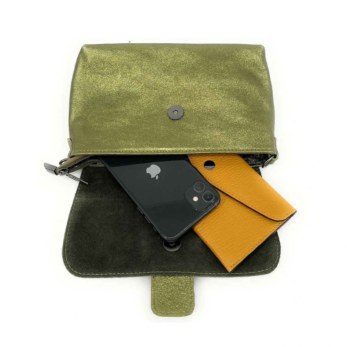 Mini-Tasche aus schillerndem Leder VERONE Khaki irisierend