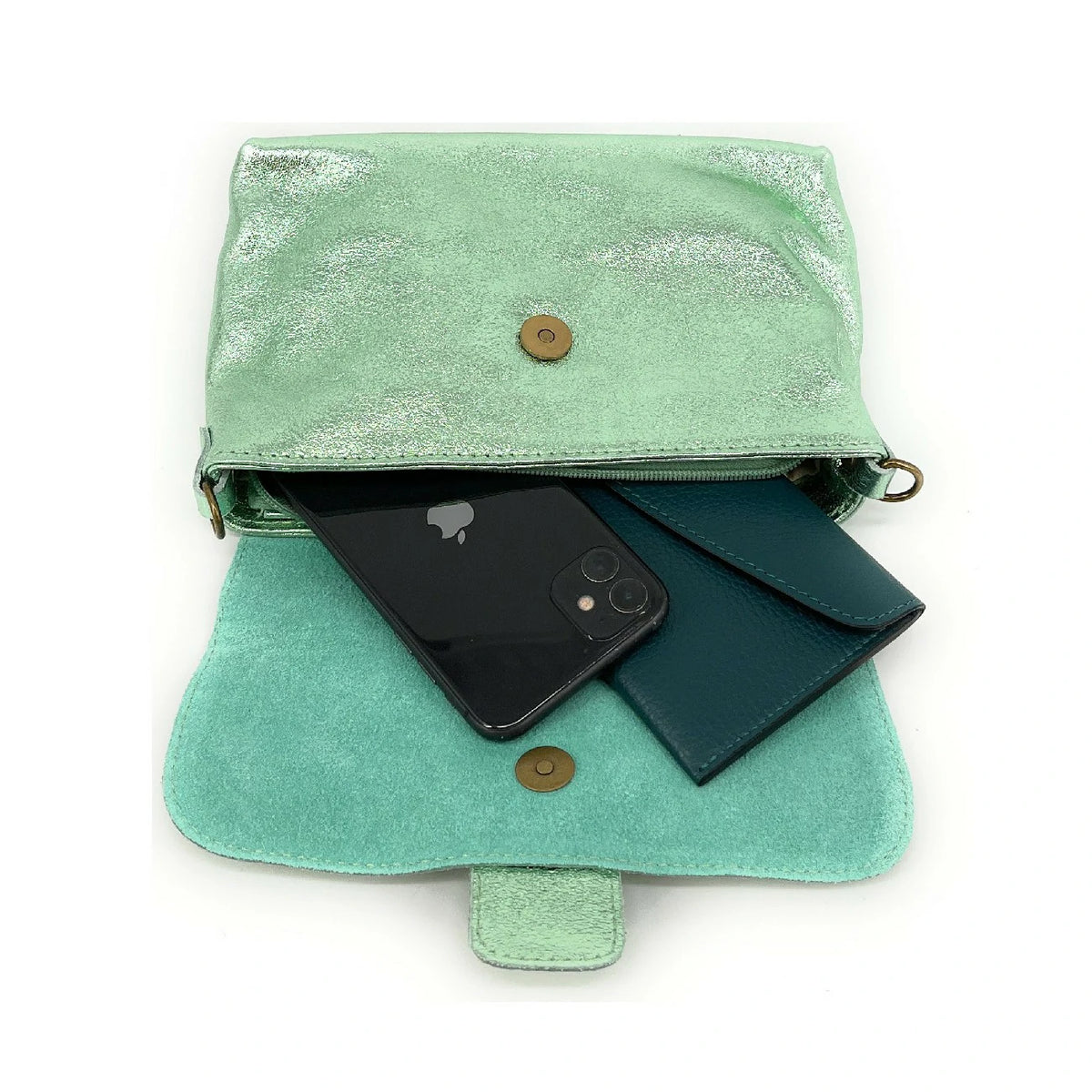 Mini-Tasche aus schillerndem Leder VERONE Frostminze