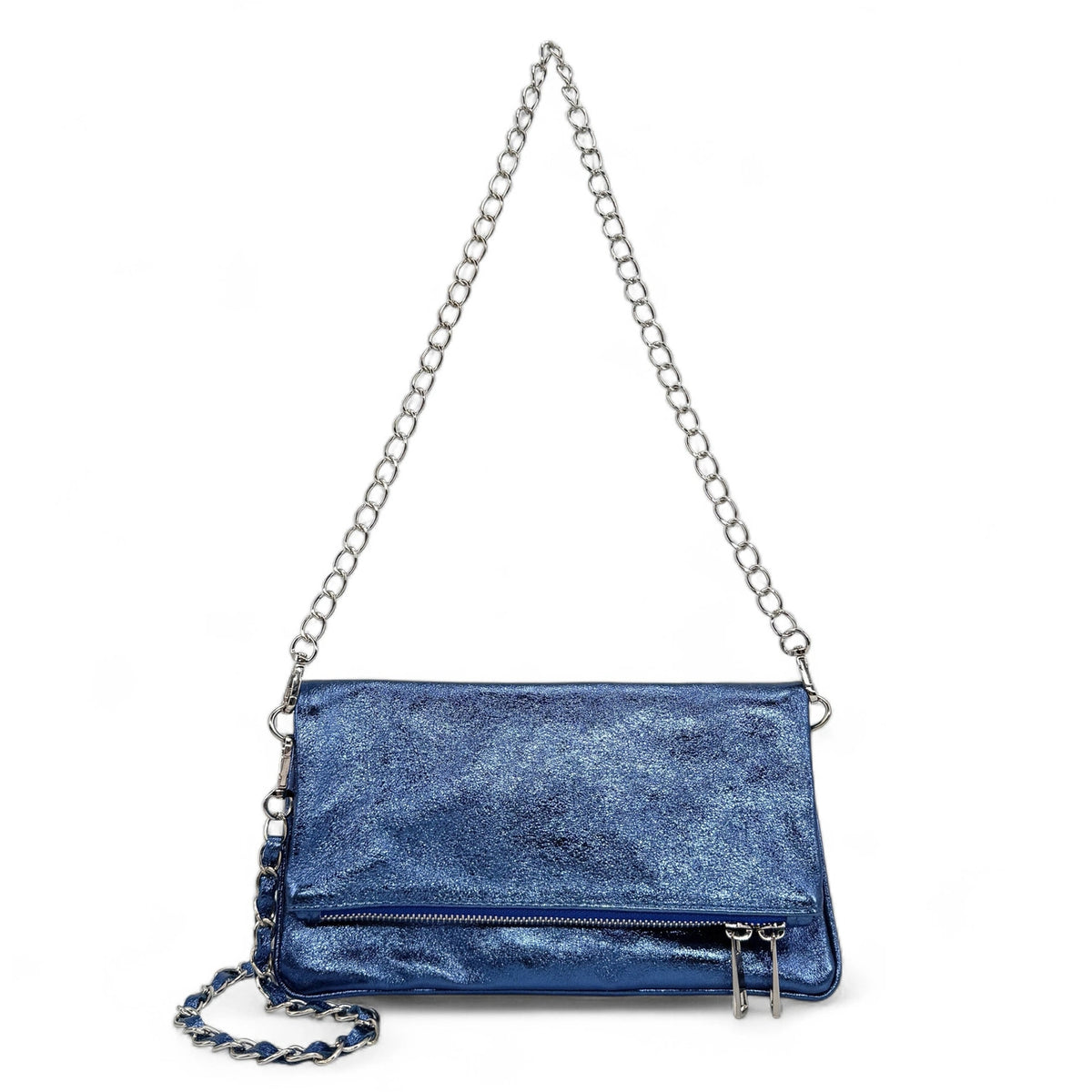 Clutch aus schillerndem Leder ROXANE Denimblau schillernd