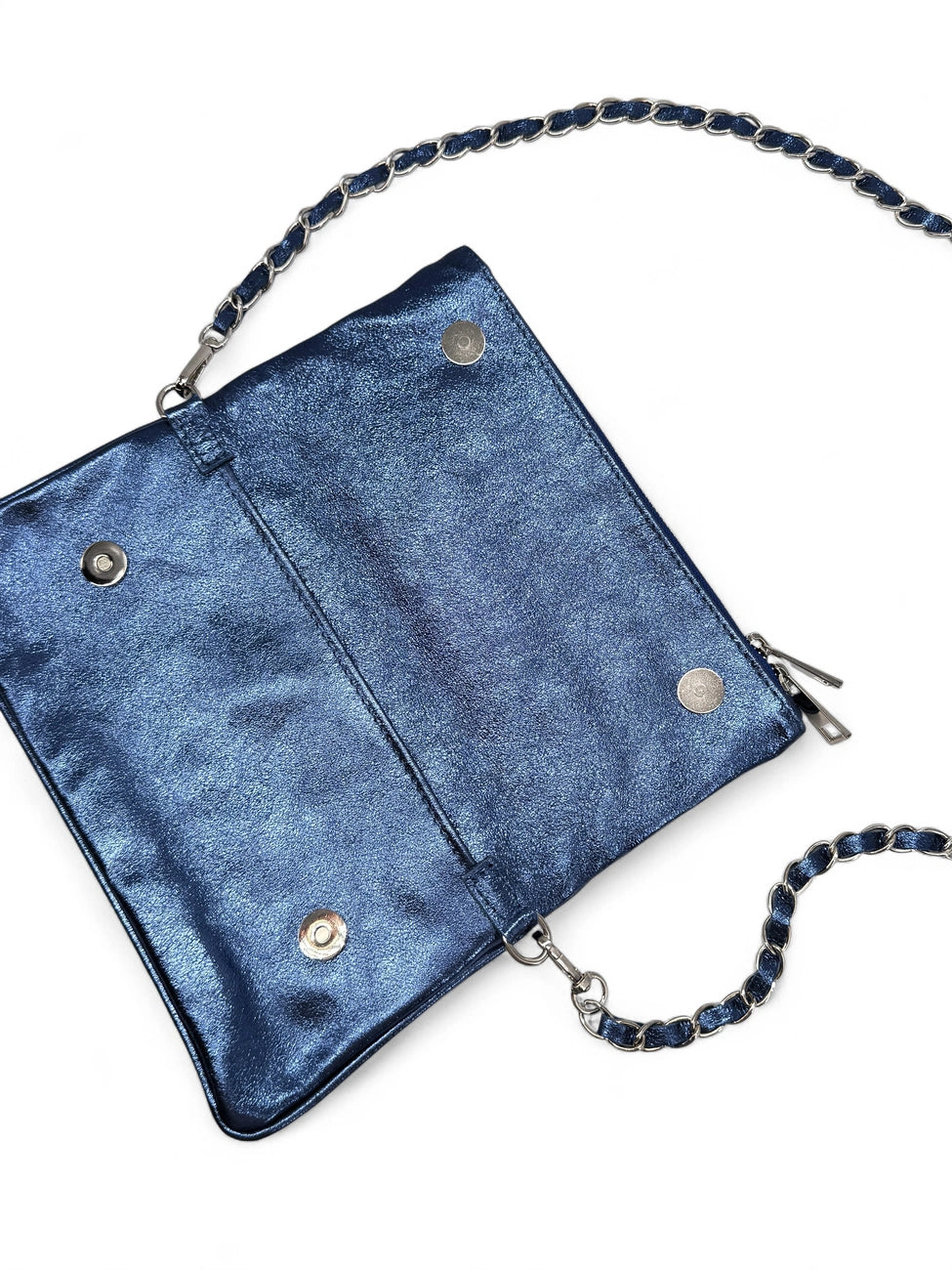 Clutch aus schillerndem Leder ROXANE Denimblau schillernd