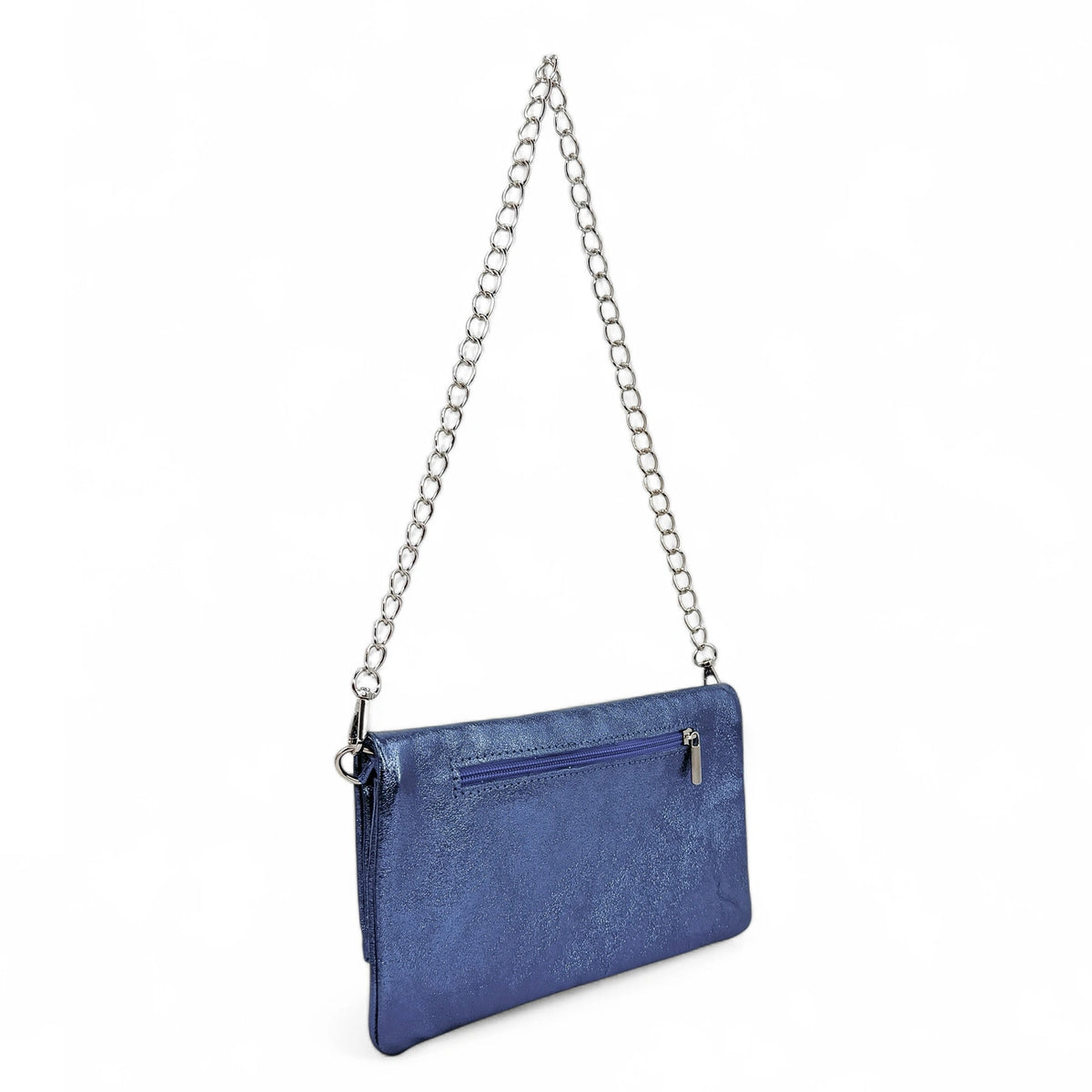 Clutch aus schillerndem Leder ROXANE Denimblau schillernd