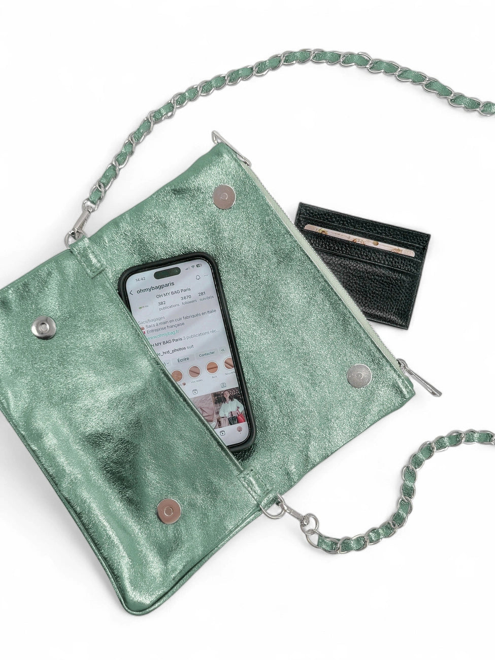Clutch aus schillerndem Leder ROXANE Frostminze