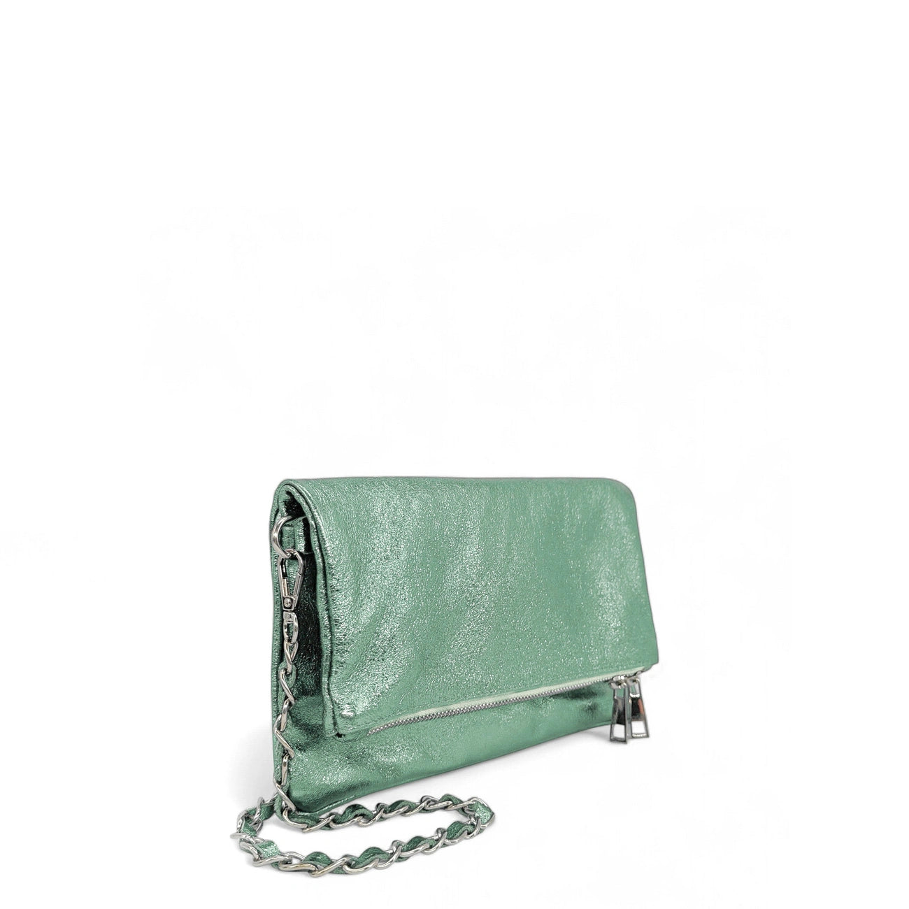 Sac pochette en cuir irisé ROXANE Menthe givrée