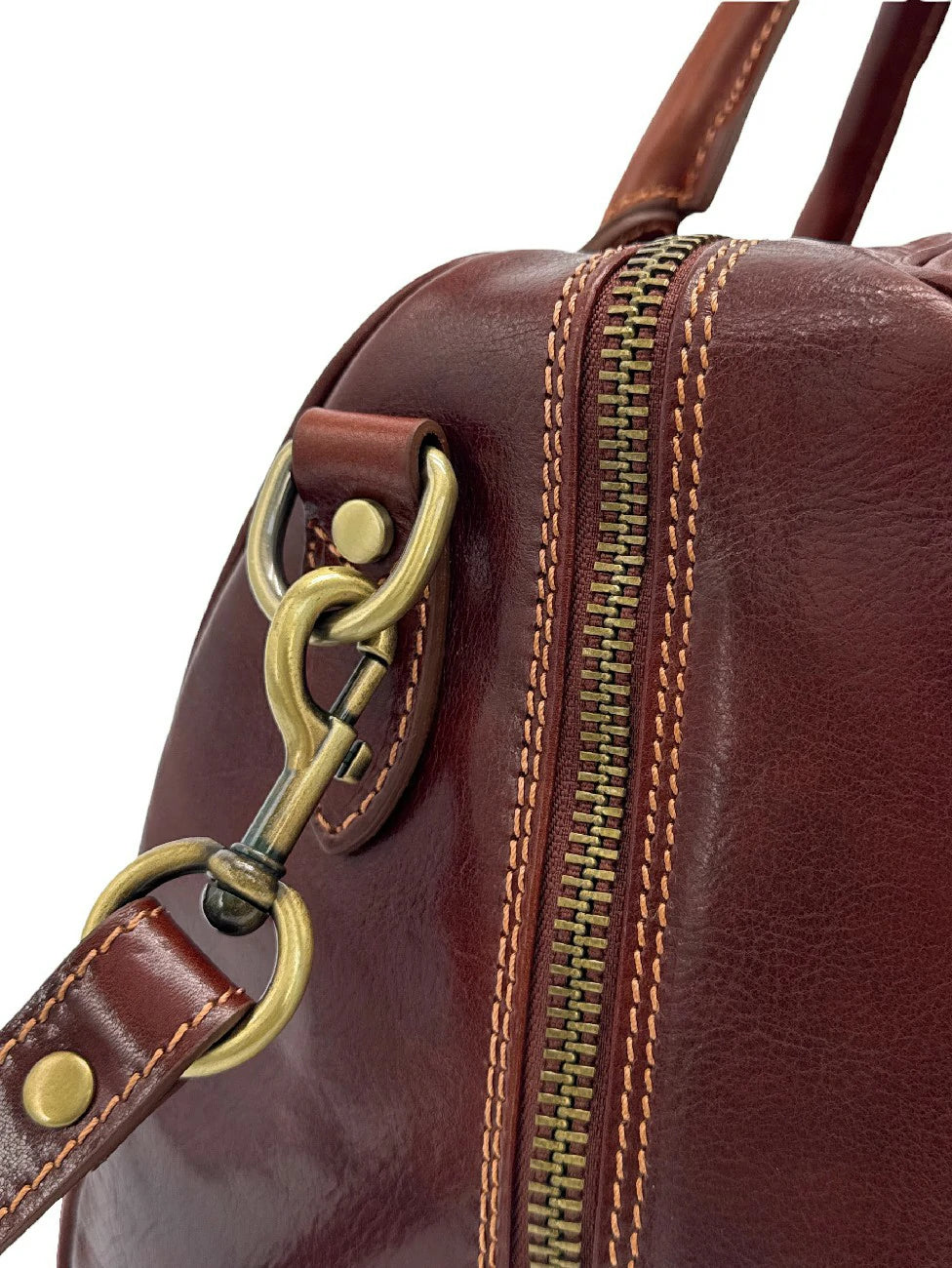 Bolso de viaje de piel lisa ANGKOR marrón castaño