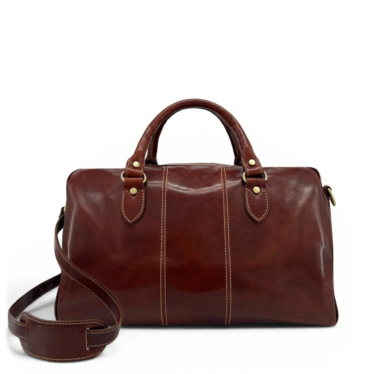 Bolso de viaje de piel lisa ANGKOR marrón castaño