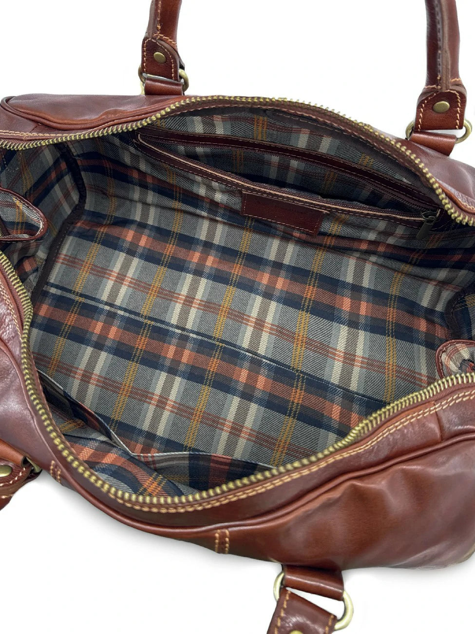 Bolso de viaje de piel lisa ANGKOR marrón castaño