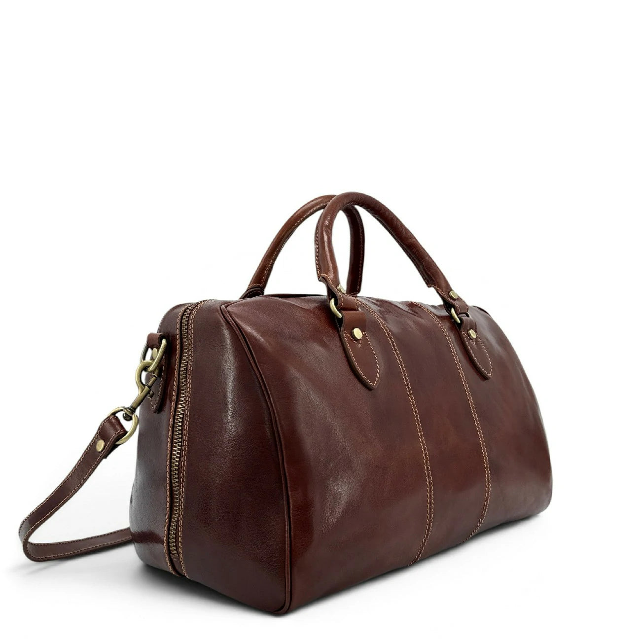 Borsa da viaggio in pelle liscia ANGKOR Castagno