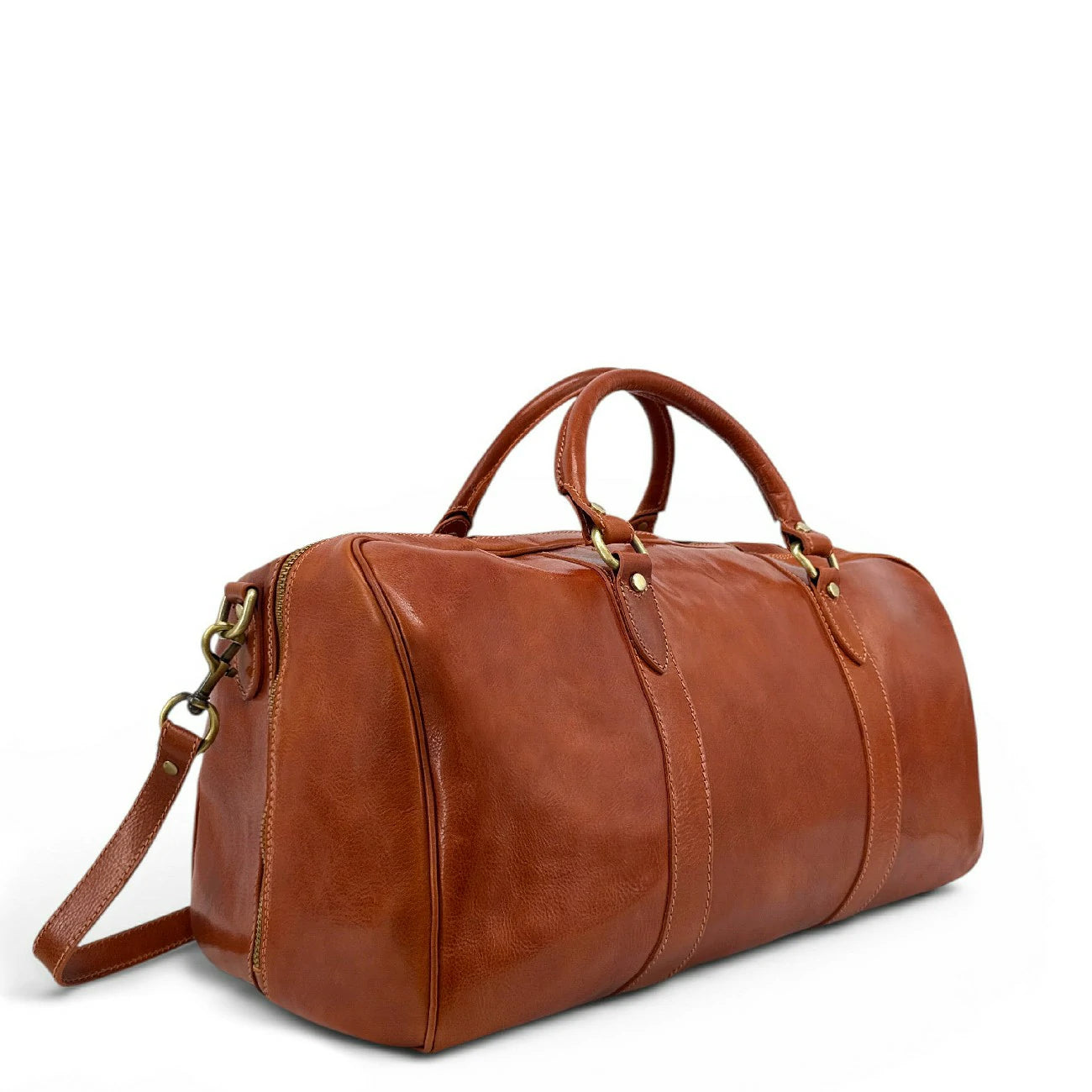 Borsa da viaggio in pelle liscia KALAHARI Cognac