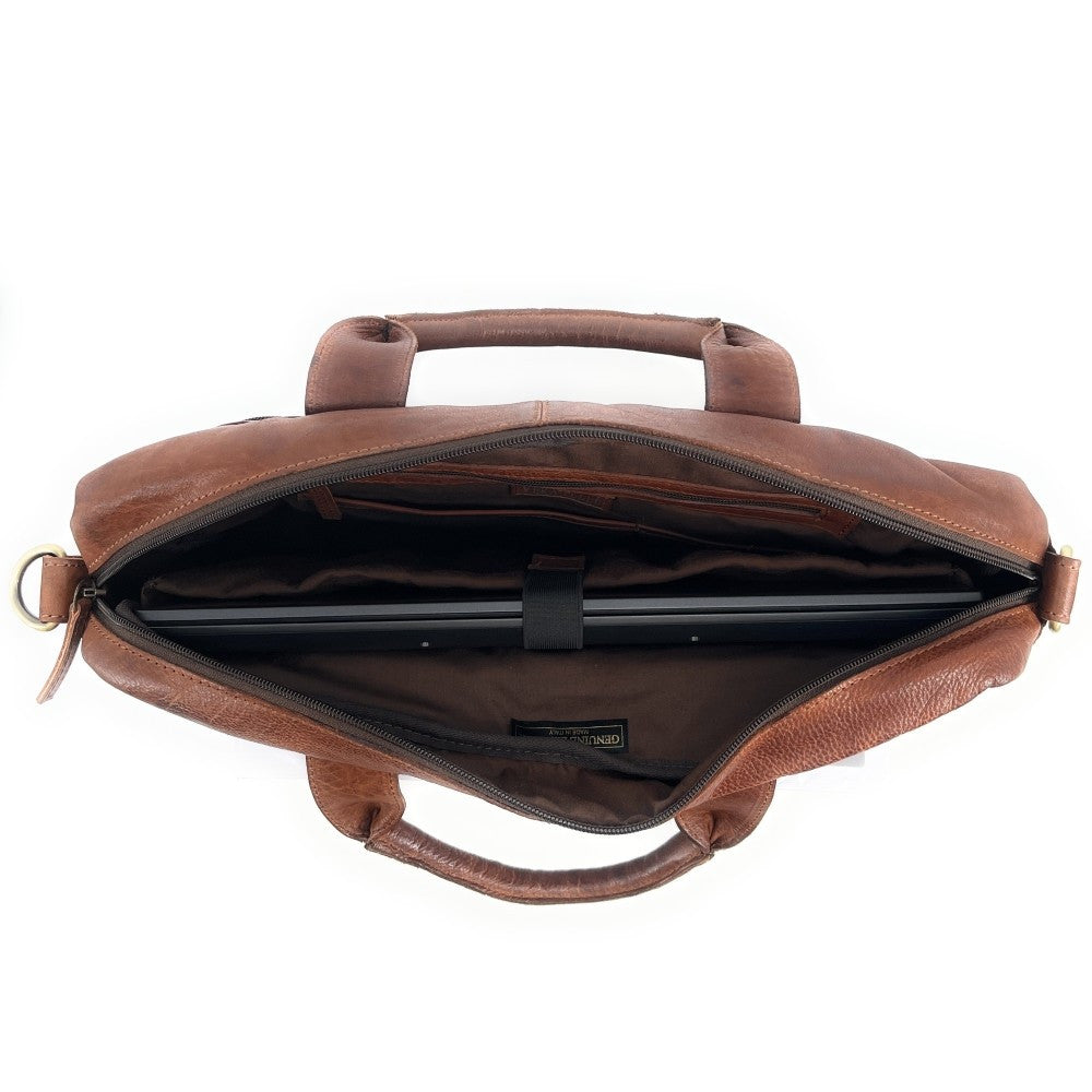 Sac sacoche à bandoulière en cuir souple vintage ASTON Châtaigne