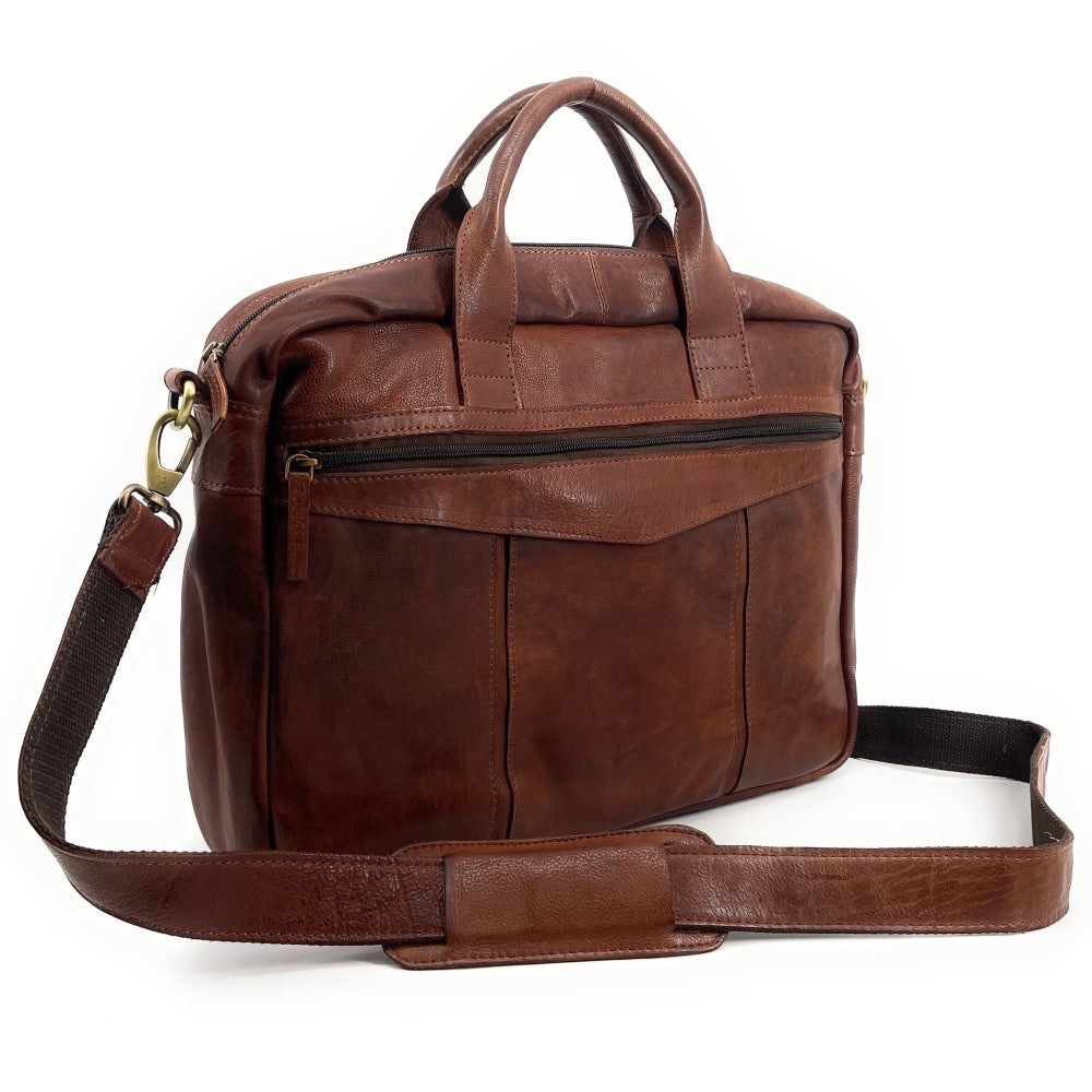 Sac sacoche à bandoulière en cuir souple vintage ASTON Châtaigne