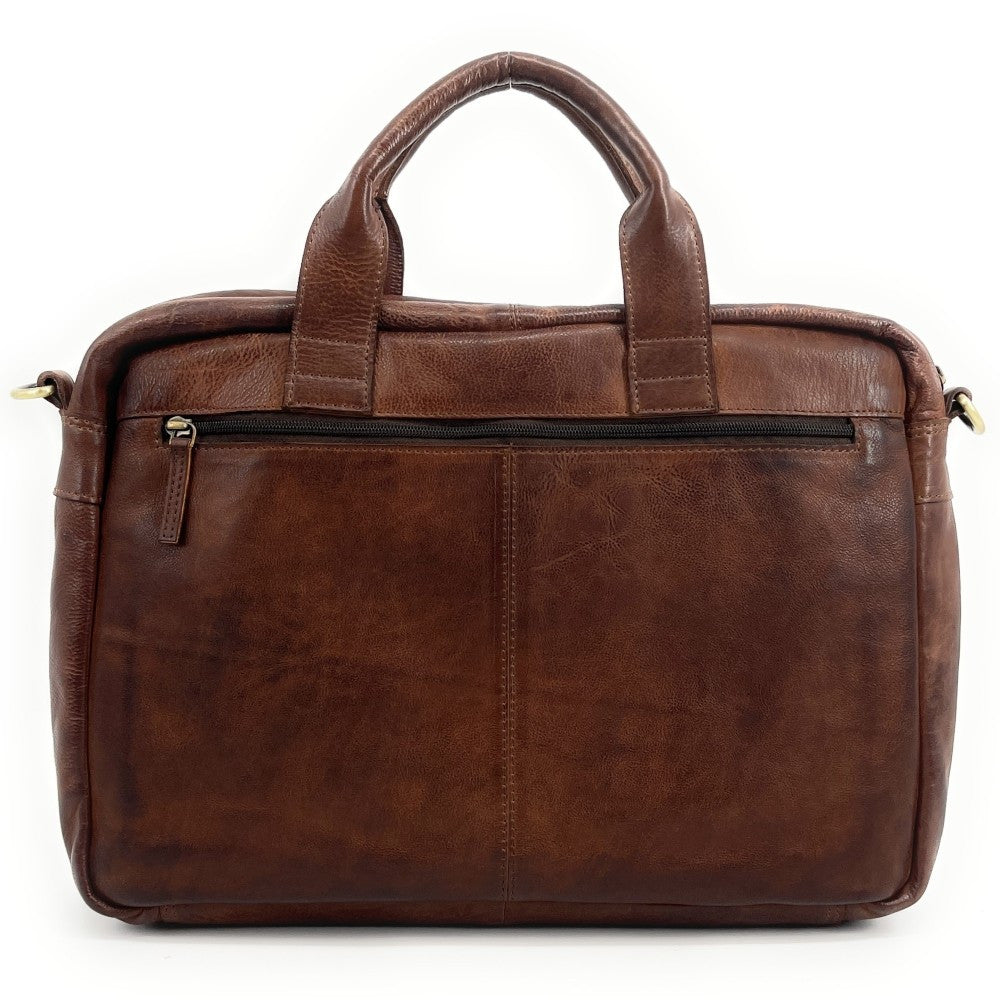 Sac sacoche à bandoulière en cuir souple vintage ASTON Châtaigne