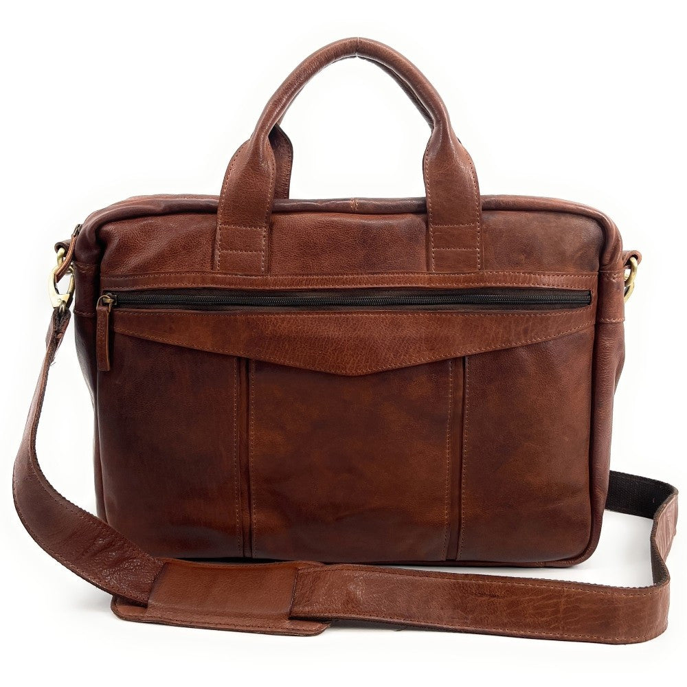 Sac sacoche à bandoulière en cuir souple vintage ASTON Châtaigne